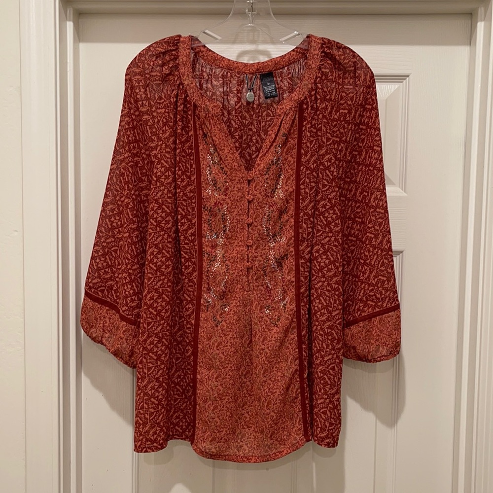 BKE Semi Sheer Rust Color Top Size M
